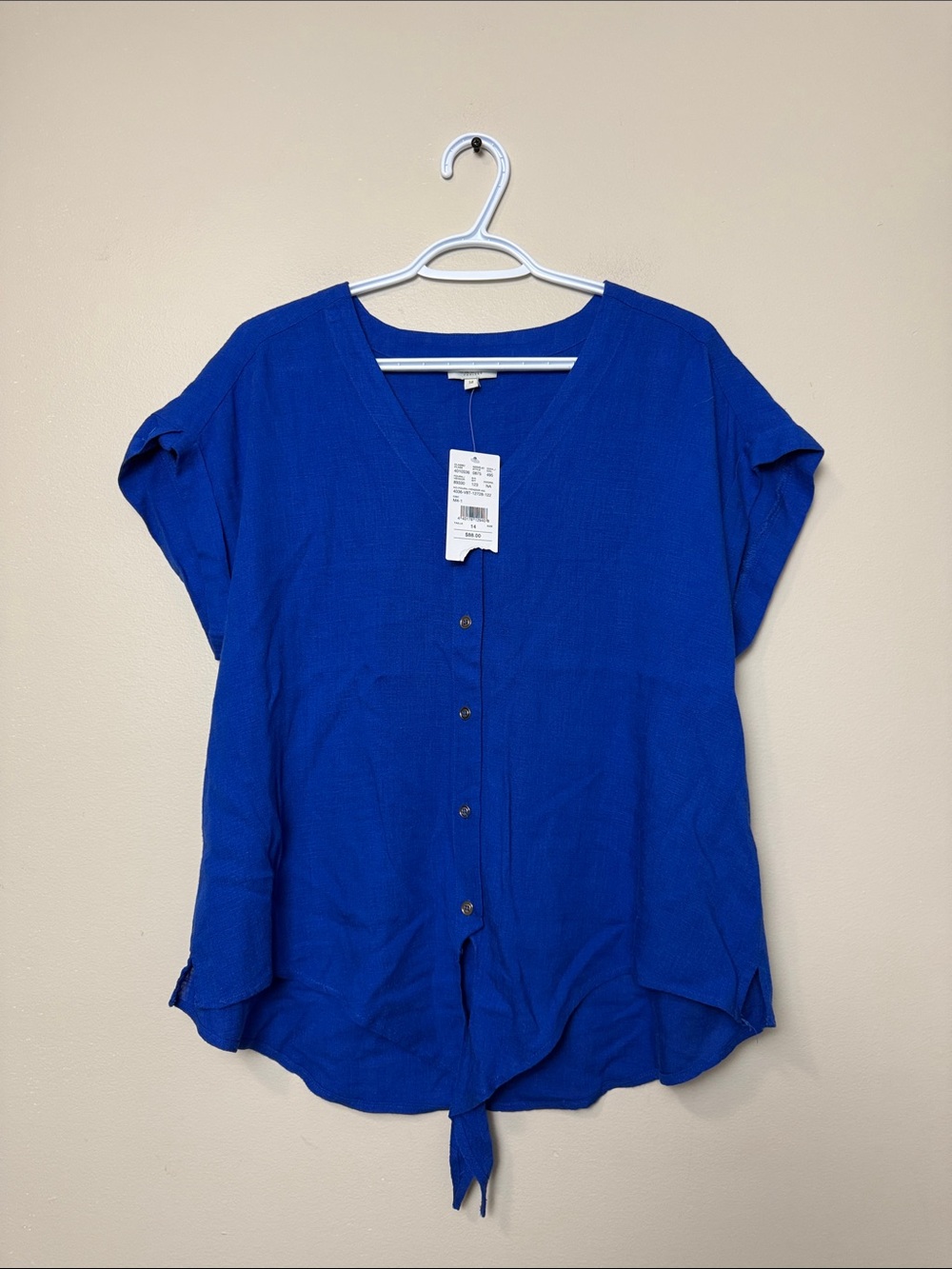 Laura Linen blend Cobalt V-Neck size 14